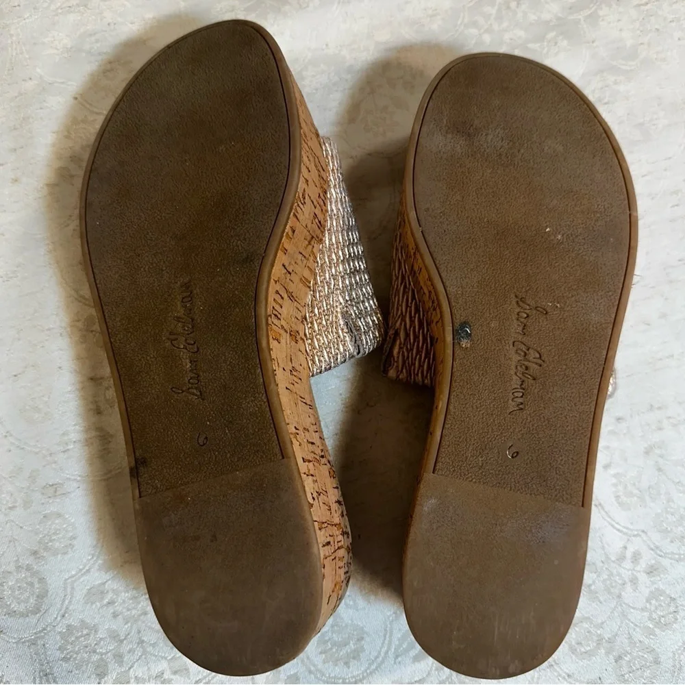 Sam Edelman Metallic Woven Wedge Sandals Size 6 - Picture 7 of 10